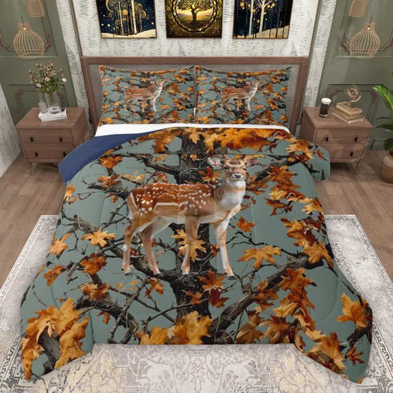 Feelyou Wildlife Reindeer Twin Comforter Sets, Rustic Farmhouse Bedding Set, 2-Piece