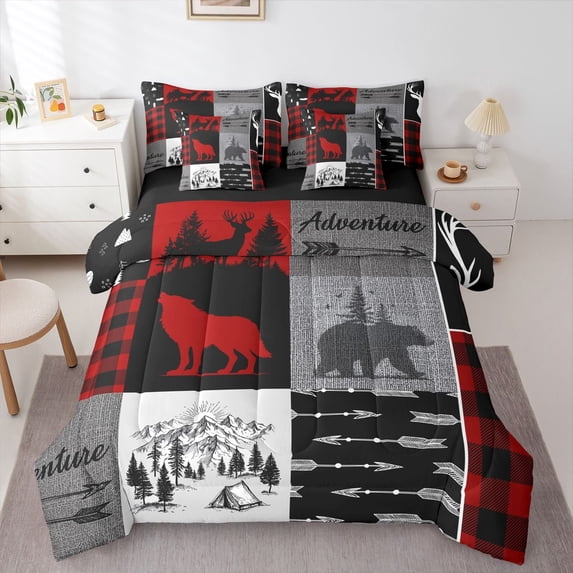 Feelyou Wildlife Twin Bedding Sets 7pcs, Hunting Theme Bedding Comforter Set