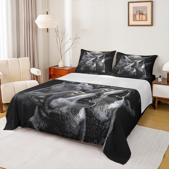 Feelyou Wildlife Wolf Bed Sheets, Wildlife Animal King Sheets, Mystic Galaxy Moon Sheet Set, Lightweight Room Decor,4 Pieces