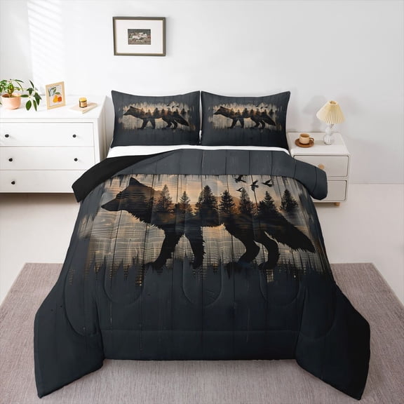 Feelyou Wildlife Wolf Boy Twin Comforter Sets, Rustic Farmhouse Bedding Set, 2 Pieces
