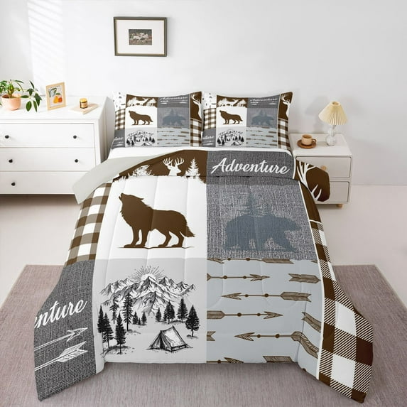 Feelyou Wildlife Wolf Queen Comforter Set, Camping Bedding Comforter Set, 3pcs
