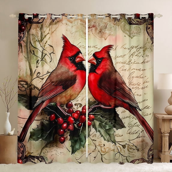Feelyou Winter Robin Bird Black Out Curtains, Western Christmas Animal Curtains Pack of 2 (42x63 Each), Flower Plant Botanical Bedroom Curtains, Blackout Curtains Bedroom Decor