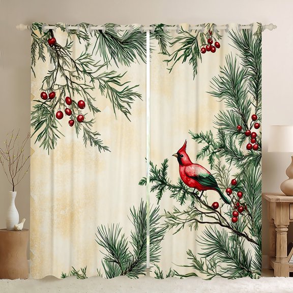 Feelyou Winter Tree Curtains Pack of 2 (42x84 Each), Kawaii Red Bird Curtains Blackout, Vintage Christmas Festival Bedroom Curtains, Luxury Bedroom Decor