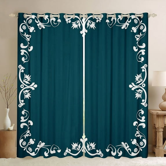 Feelyou Women Damask Floral Curtains Pack of 2 (52x84 Each), Teal Mandala Window Curtains