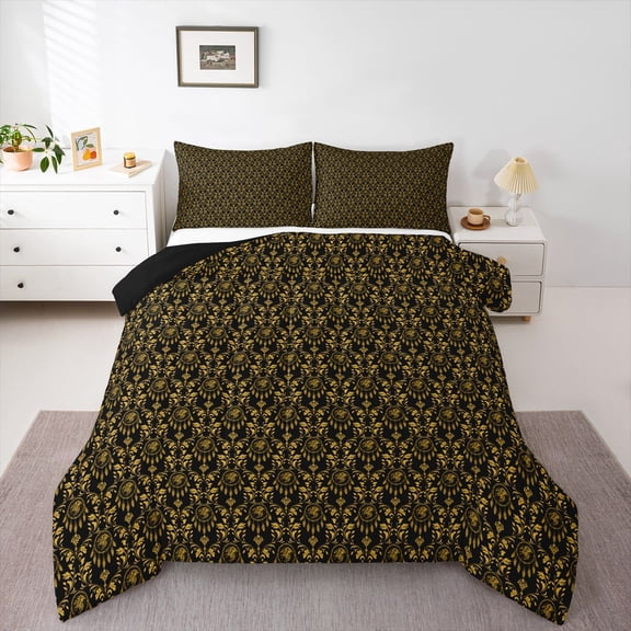 Feelyou Women Dream Catcher Twin Comforter Sets, Gold Damask Floral Bedding Set, 2-Piece