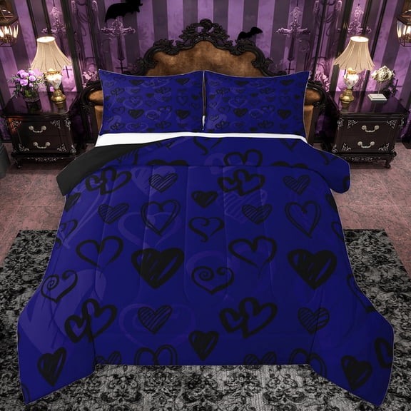Feelyou Women Love Heart Full Size Comforter Sets, Dreamy Blue Cartoon Bedding Comforter Set, Modern Fashion Style Reversible Bedding Sets, Lightweight Room Decor, 3-Piece