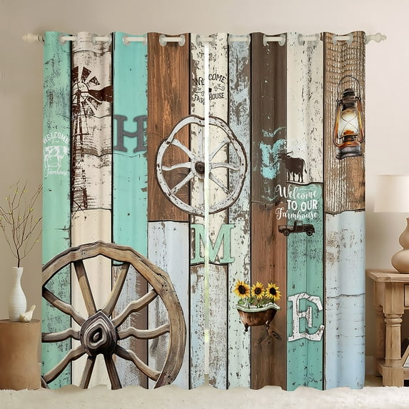 Feelyou Wooden Lake House Blackout Curtains Set of 2 (52x84 Each), Vintage Old Barn Door Window Curtains, Rustic Lodge Cabin Curtains and Drapes, Blackout Curtains Home Decor