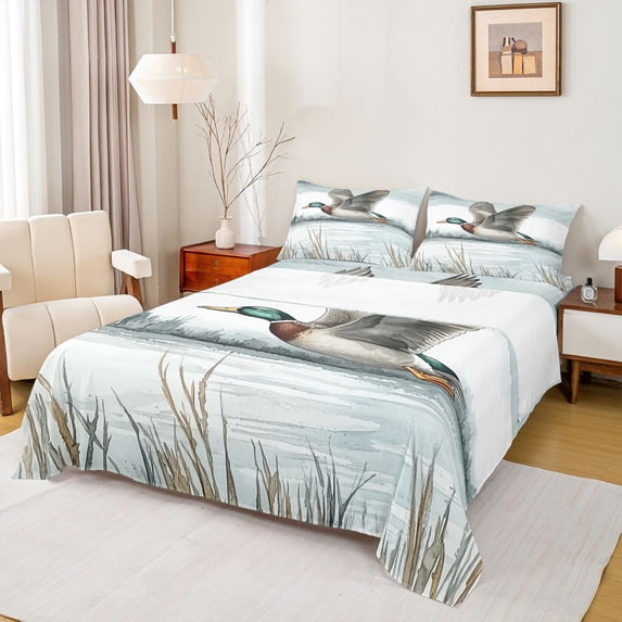 Feelyou Woodland Animal Kids Queen Sheet Sets, Wildlife Duck Bed Set, 4-Piece