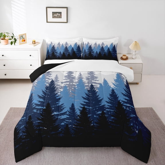 Feelyou Woodland Botanical Bedding Comforter Set for Adult, Blue Tree Plant Twin Comforter Sets, Rustic Farmhouse Reversible Bedding Set, Luxury Bedroom Decor, 2pcs