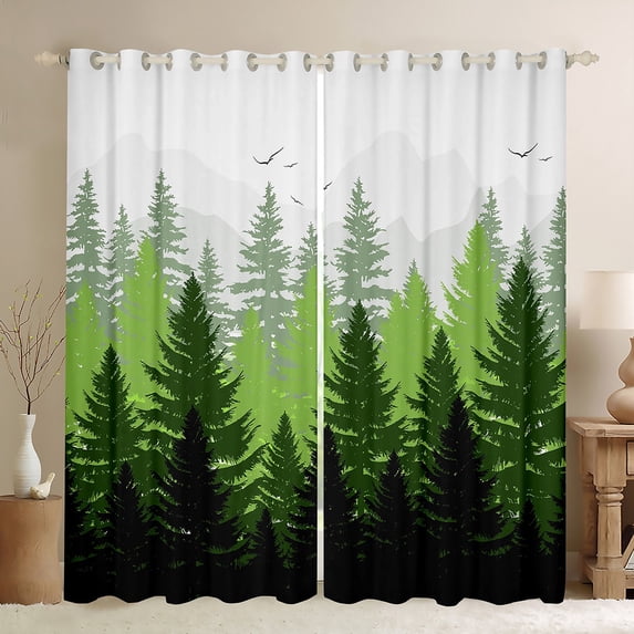 Feelyou Woodland Botanical Blackout Curtains Set of 2 (52x84 Each) for Adult, Green Tree Plant Window Curtains, Rustic Farmhouse Curtains and Drapes, Blackout Curtains Bedroom Decor