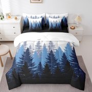 Feelyou Woodland Botanical Twin Bedding Sets 7-Piece for Adult, Blue Tree Plant Bedding Comforter Set, Rustic Farmhouse Reversible Sheet Sets, Luxury Bedroom Decor