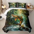 thumbnail image 1 of Feelyou Woodland Spotted Pike Fishing Quilt King for Boys Girls, Splash Rustic Animal King Coverlet Set, Green, 3pcs, 1 of 7