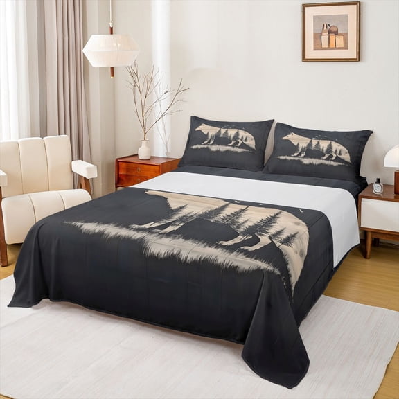 Feelyou Woodland Wolf Teen Twin Sheet Sets, Jungle Pine Tree Bedding, 3-Piece