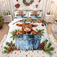 thumbnail image 1 of Feelyou Xmas Highland Cow Queen Comforter Set, Kawaii Rustic Animal Bedding Sets, Winter Jungle Plant Botanical Reversible Bedding Comforter Set, Microfiber Bedroom Decor, 3-Piece, 1 of 8