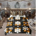 thumbnail image 1 of Feelyou Xmas Snowflake Bedding Comforter Set 7pcs, Orange Checkered Queen Bedding Sets, Happy Christmas Holiday Reversible Queen Sheet Sets, Luxury Bedroom Decor, 1 of 7