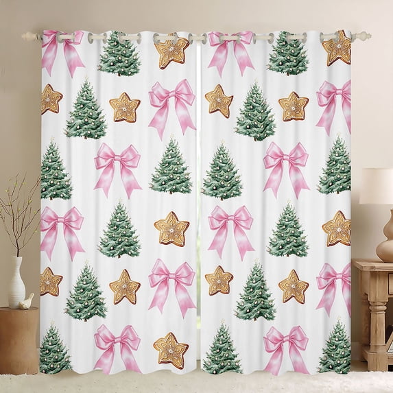 Feelyou Xmas Tree Black Out Curtains, Bowknot Dessert Curtains Pack of 2 (42x63 Each)