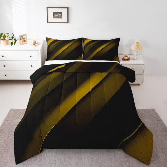 Feelyou Yellow Abstract Ombre Full Size Comforter Sets for Teen, Chic Geometric Stripes Bedding Comforter Set, Square Rectangle Reversible Bedding Sets, Luxury Bedroom Decor, 3pcs