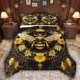 thumbnail image 1 of Feelyou Yellow Rustic Bee Queen Comforter Set, Farmhouse Boho Floral Bedding Set, 3pcs, 1 of 8