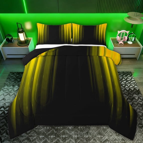 Feelyou Yellow Stripes Ombre Twin Comforter Sets, Teens Abstract Lines Bedding Set, 2pcs