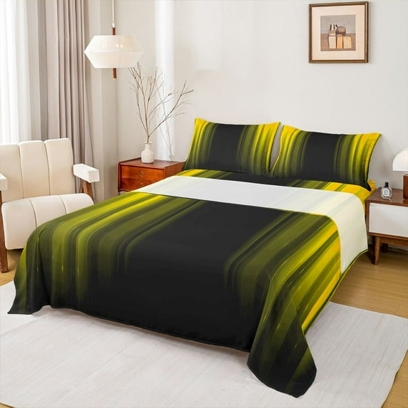 Feelyou Yellow Stripes Ombre Twin Sheet Sets, Teens Abstract Lines Bedding, 3-Piece