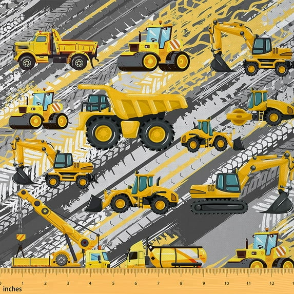 Feelyou Yellow Tractor Child Fabric by the Yard 5 Yards, Construction Vehicle Room Decor Fabric by the Yard, Truck Car Fabric for Sewing, Luxury Bedroom Decor