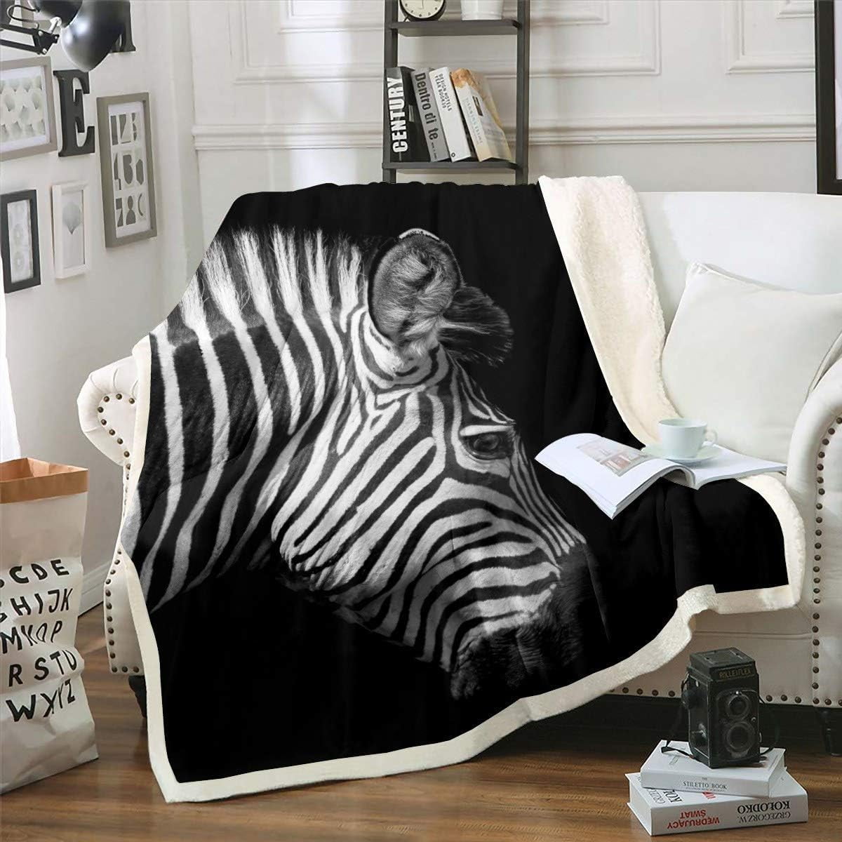 Feelyou Zebra Blanket Zoo Animal Theme Fleece Sherpa Blanket for Bed