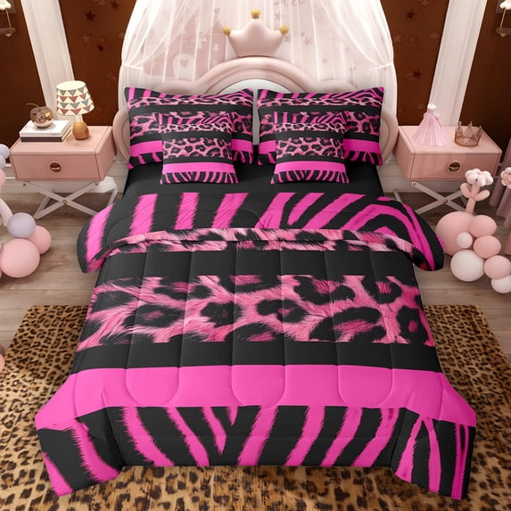 Feelyou Zebra Cheetah Print Bedding Comforter Set 7pcs, Fashion Teen King Bedding Sets