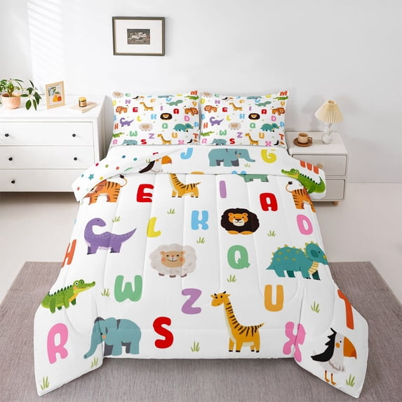 Feelyou Zoo Animal Queen Comforter Set, Lion Giraffe Bedding Comforter Set, 3pcs