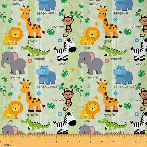 Feelyou Zoo Animals Kid Fabric by the Yard 3 Yards, Giraffe Lion Elephant Sewing Fabric, Cartoon Wildlife Theme Home Decor Fabric by the Yard, Luxury Bedroom Decor