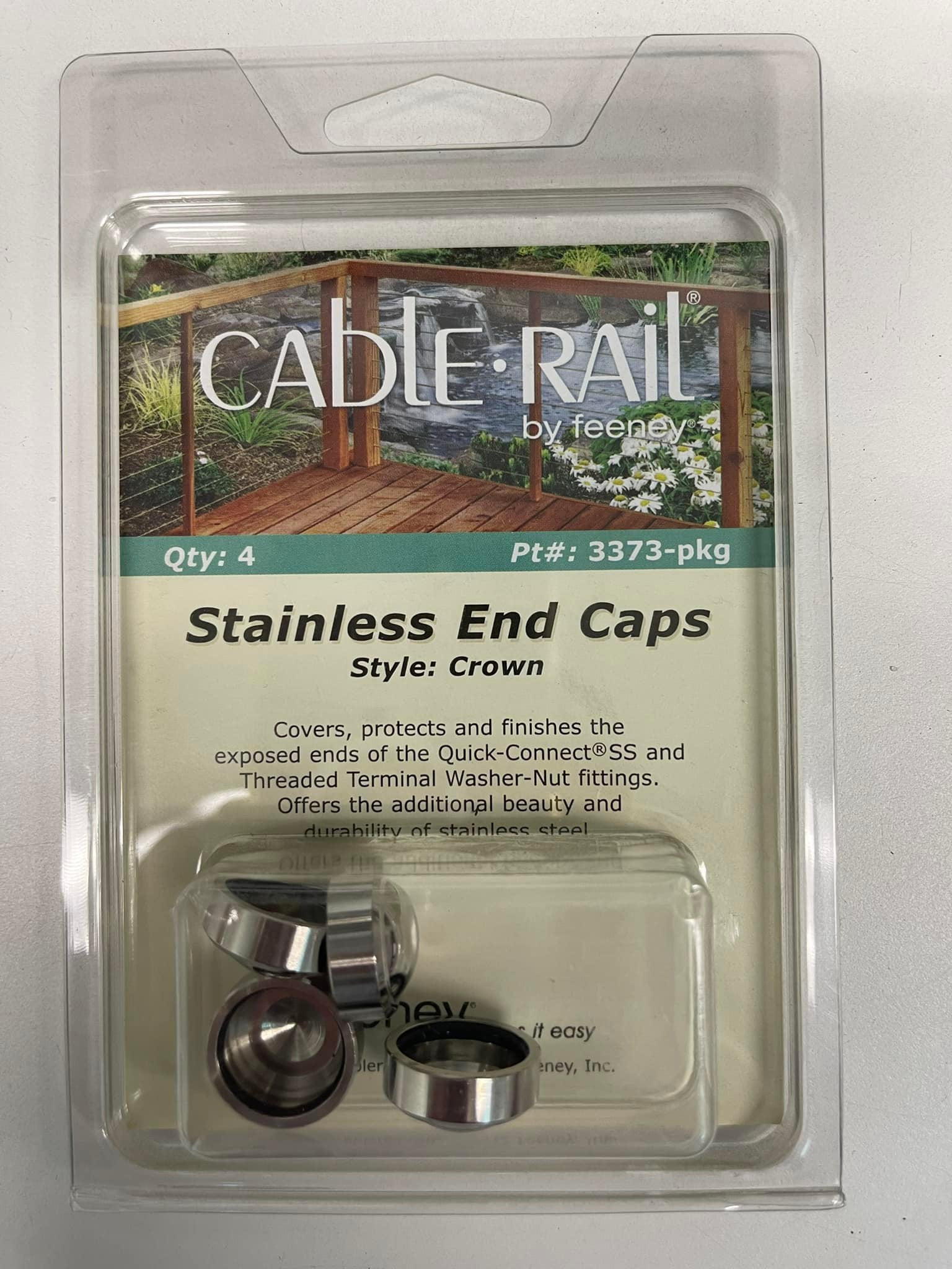 Feeney Cable Rail 3373-PKG SS Crown Decorative End Cap (Pack of 4