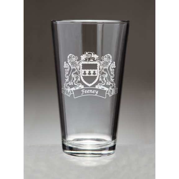 Feeney Irish Coat of Arms Lions Pint Glasses (Sand Etched)