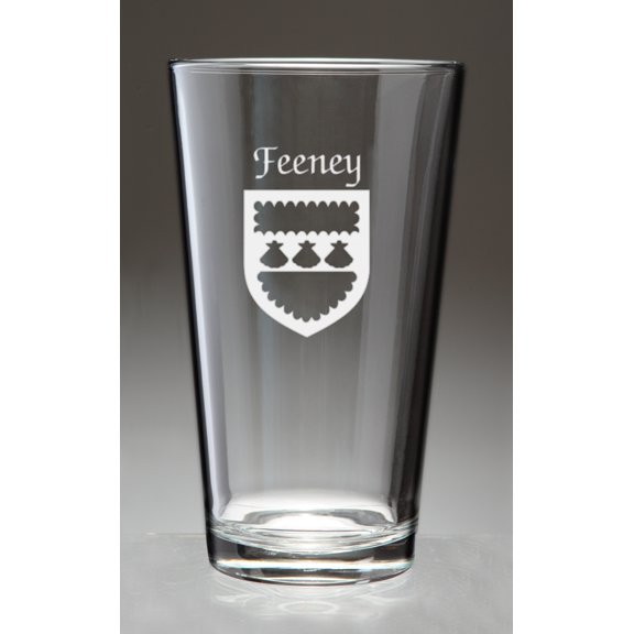 Feeney Irish Coat of Arms Pint Glasses - Set of 4 (Sand Etched)