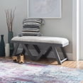 thumbnail image 1 of Feeney Upholstered Bench, Gray Frame with Off-White Handwoven Fabric, 1 of 9