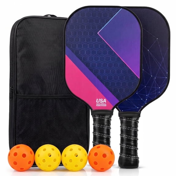 Feeray Pickleball Paddles Set, Fiberglass, Lightweight, 2 Rackets with 4 Balls