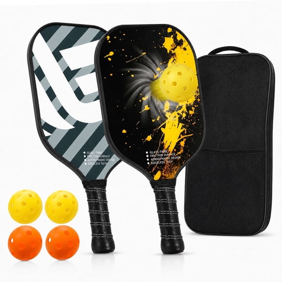 Feeray USAPA Approved Pickleball Paddles Set of 2, Fiberglass Rackets with Polypropylene Core, Includes 4 Balls & Carry Bag