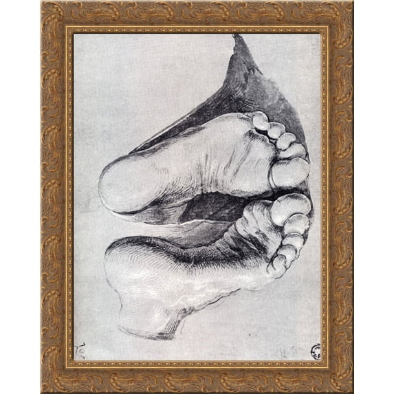 Feet Of A Kneeling Man 20x23 Gold Ornate Wood Framed Canvas Art by Durer, Albrecht