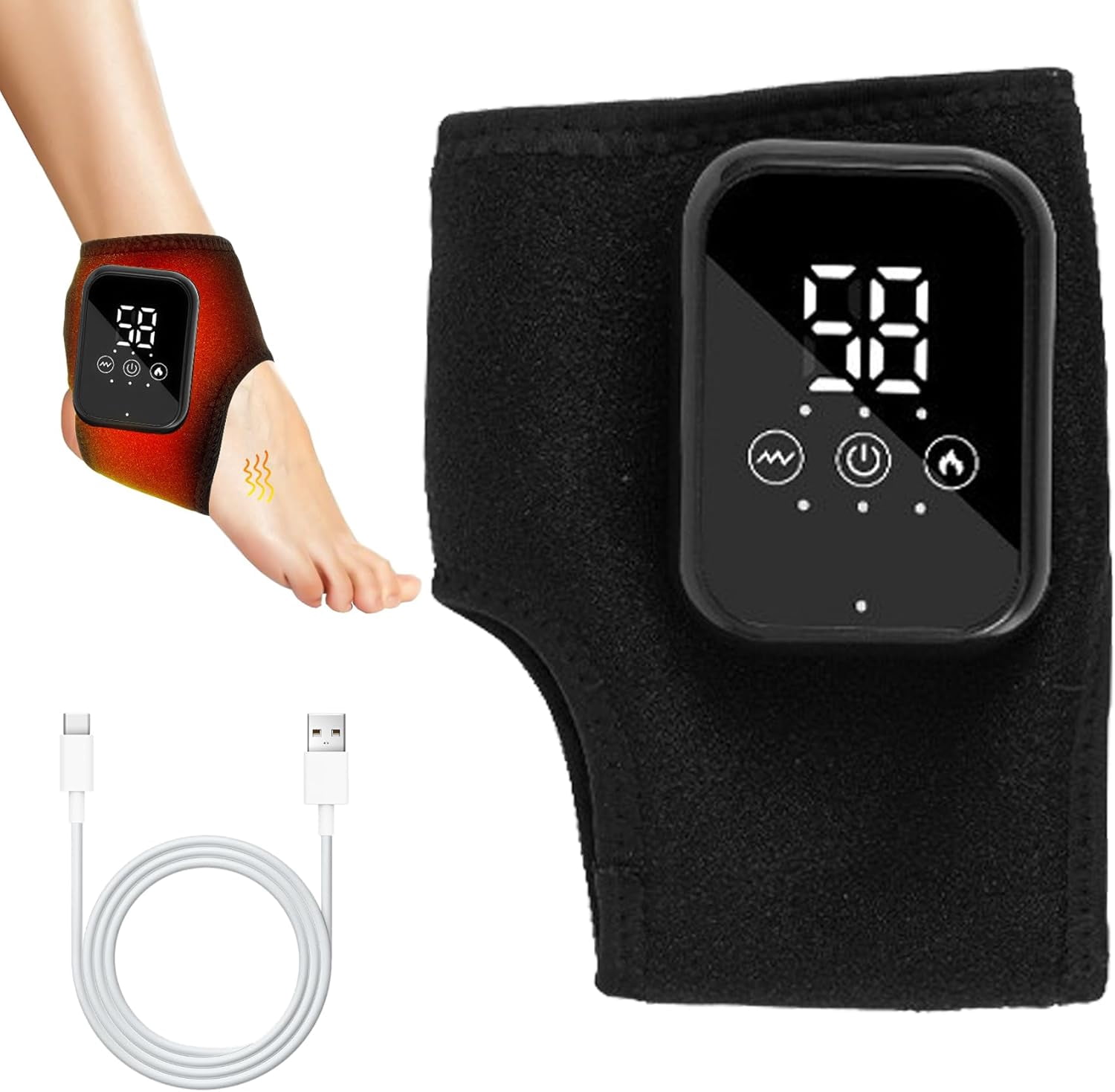 Feet Relief, Feet Relief Massager, Heated Foot and Ankle Wrap with Compression and Massage, Portable Cordless Relaxation for Home, Office and Travel