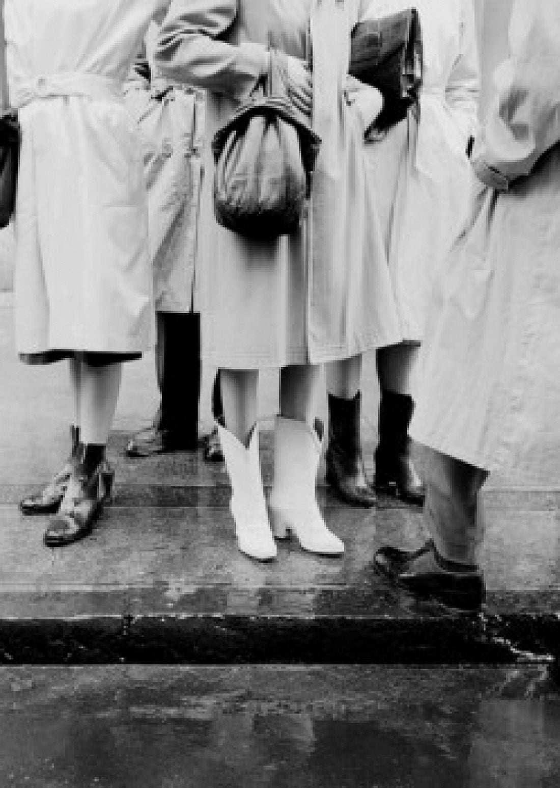 Feet of people in rain Canvas Art - (24 x 36)