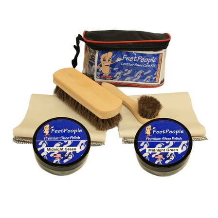 FeetPeople Deluxe Leather Care Kit with Travel Bag, Midnight Green