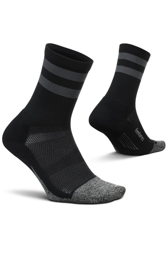 Feetures Elite Light Cushion Mini Crew Sock - Sport Sock with Targeted Compression - Dark Gray, L (1 Pair)