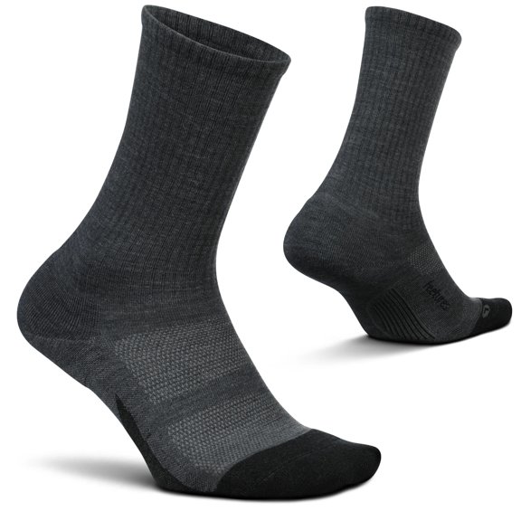 Feetures Merino 10 Cushion Crew Sock- Wool Sock for Women & Men, Hiking & Running, Targeted Compression (1 Pair) S, Gray