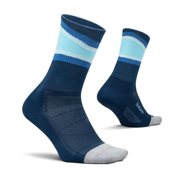 Feetures Elite Light Cushion Mini Crew Sock - Sport Sock with Targeted Compression - Blue Bounce , Small (1 Pair)