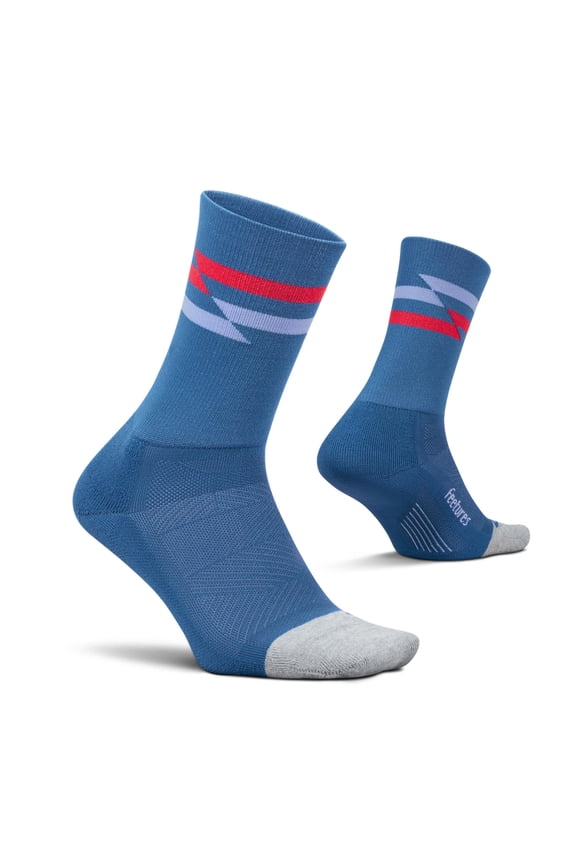 Feetures Elite Light Cushion Mini Crew Sock - Sport Sock with Targeted Compression - Blue Track , Medium (1 Pair)