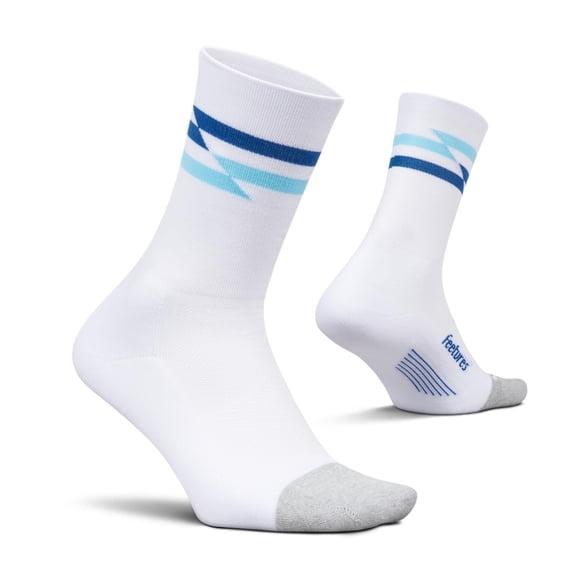 Feetures Elite Light Cushion Mini Crew Sock - Sport Sock with Targeted Compression - White Track , Small (1 Pair)