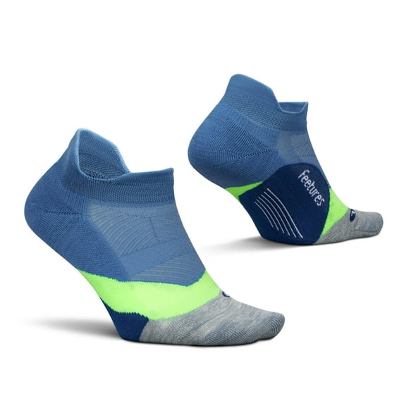 Feetures Elite Light Cushion No Show Tab Ankle Socks - Sport Sock with Targeted Compression - Bahama Blue, XL (1 Pair)