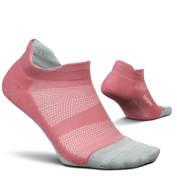 Feetures Elite Light Cushion No Show Tab Ankle Socks - Sport Sock with Targeted Compression - Rose Tea, M (1 Pair)