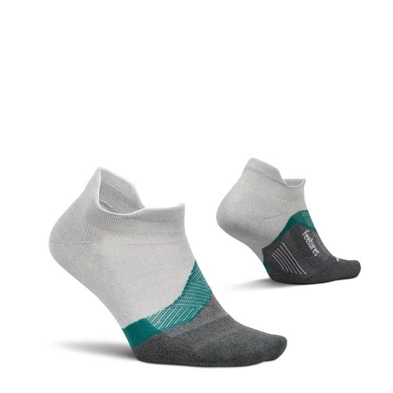 Feetures Elite Light Cushion No Show Tab Ankle Socks - Sport Sock with Targeted Compression - Stone Ivy , Large (1 Pair)