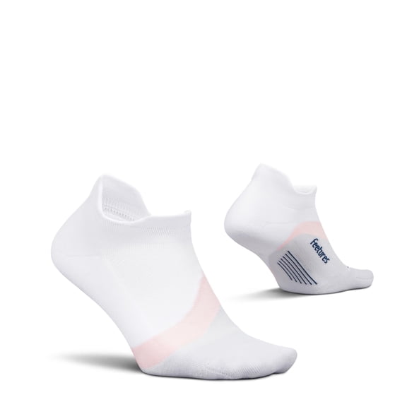 Feetures Elite Light Cushion No Show Tab Ankle Socks - Sport Sock with Targeted Compression - White Rose , Medium (1 Pair)