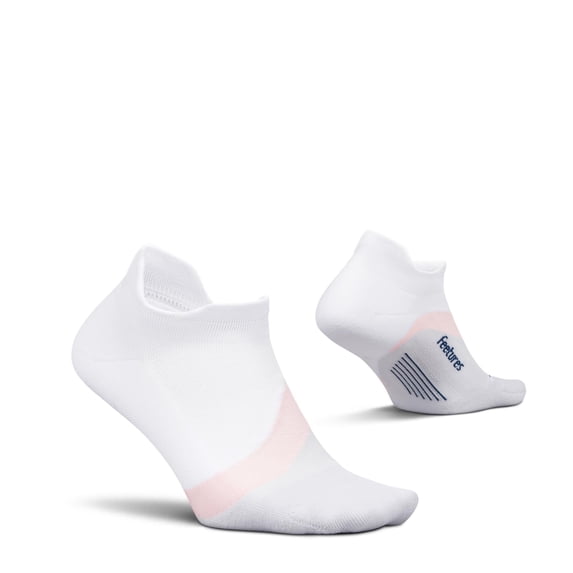 Feetures Elite Light Cushion No Show Tab Ankle Socks - Sport Sock with Targeted Compression - White Rose , Medium (1 Pair)