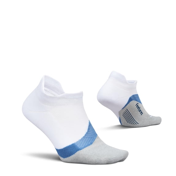 Feetures Elite Light Cushion No Show Tab Ankle Socks - Sport Sock with Targeted Compression - White Tide , Small (1 Pair)